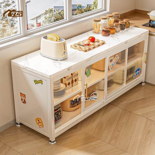 厨房置物架岩板落地多层储功能靠墙一体收纳餐边切菜工作台橱柜子