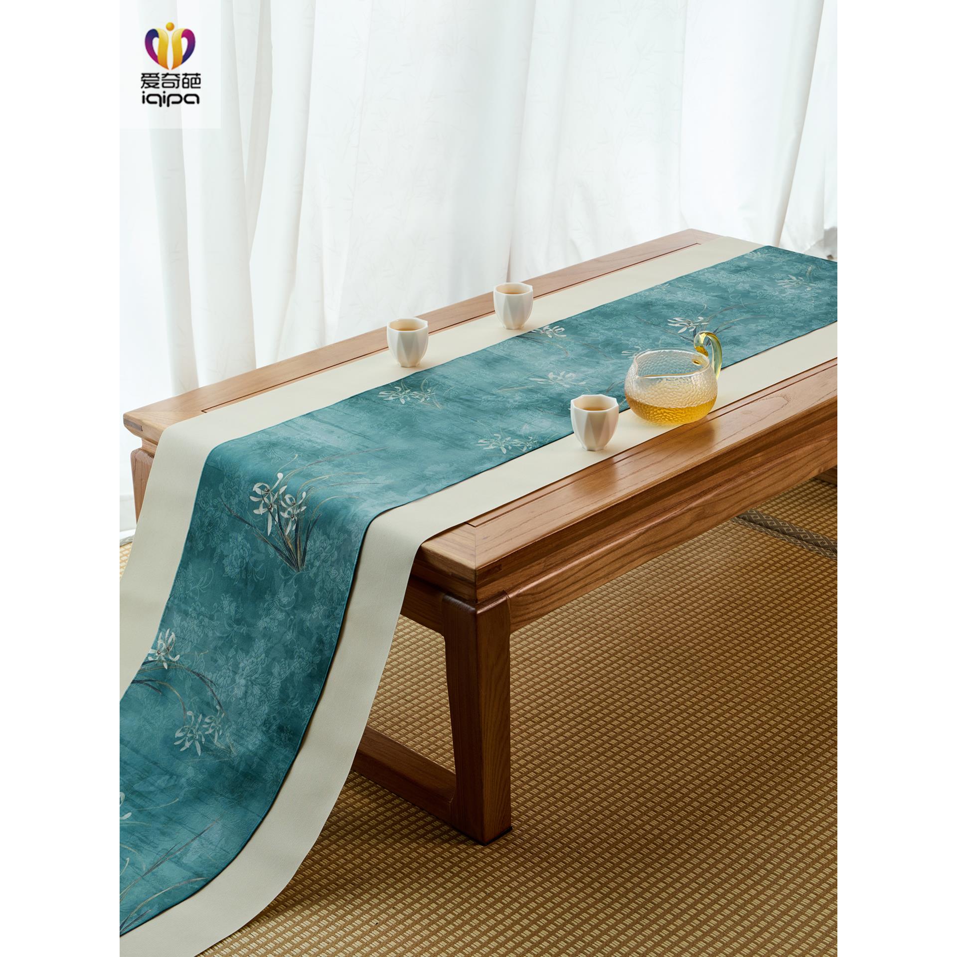 爱奇艺梅、兰、竹、菊双层桌旗茶垫茶几坐垫高档防水茶几咖啡桌茶