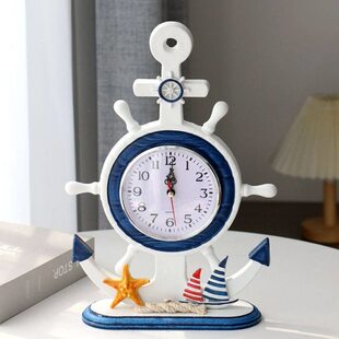 地中海钟表创意时钟摆台船锚桌面摆件客厅卧室静音家用台式座钟