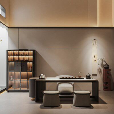 集影大理石茶桌现代简约老板办公室别墅接待室功夫大板茶台椅组合