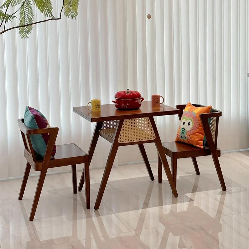 日式实木藤编餐桌椅茶几组合阳台咖啡厅喝茶桌小户型家用一桌二椅