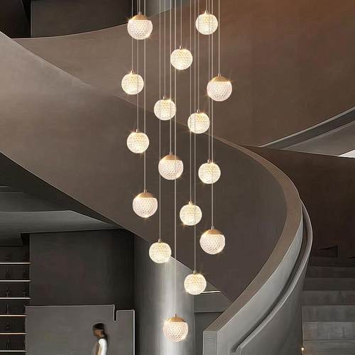 别墅中空楼梯长吊灯2025年新款复式楼轻奢loft公寓跃层挑高客厅灯