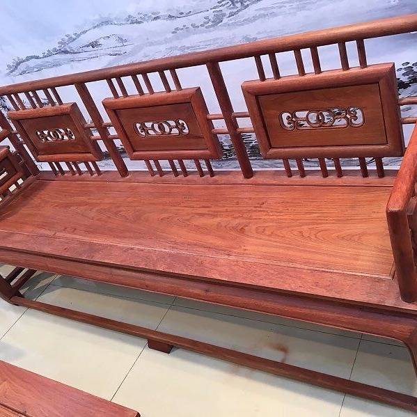 缅甸花梨木沙发113六件套 明式万字格 生磨工艺 原木色 大果紫檀