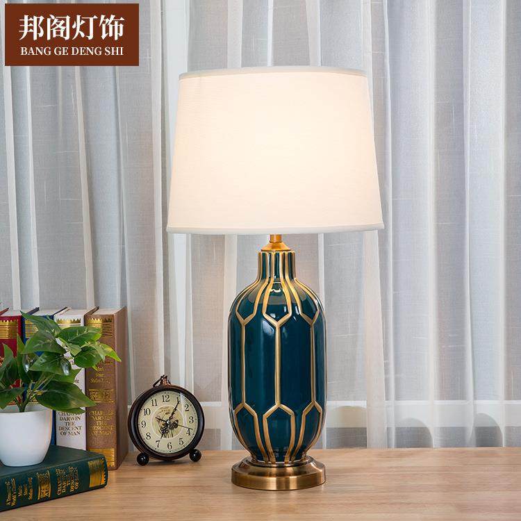 美式陶瓷台灯美式布艺台灯卧室客厅酒店书房台灯厂家直销