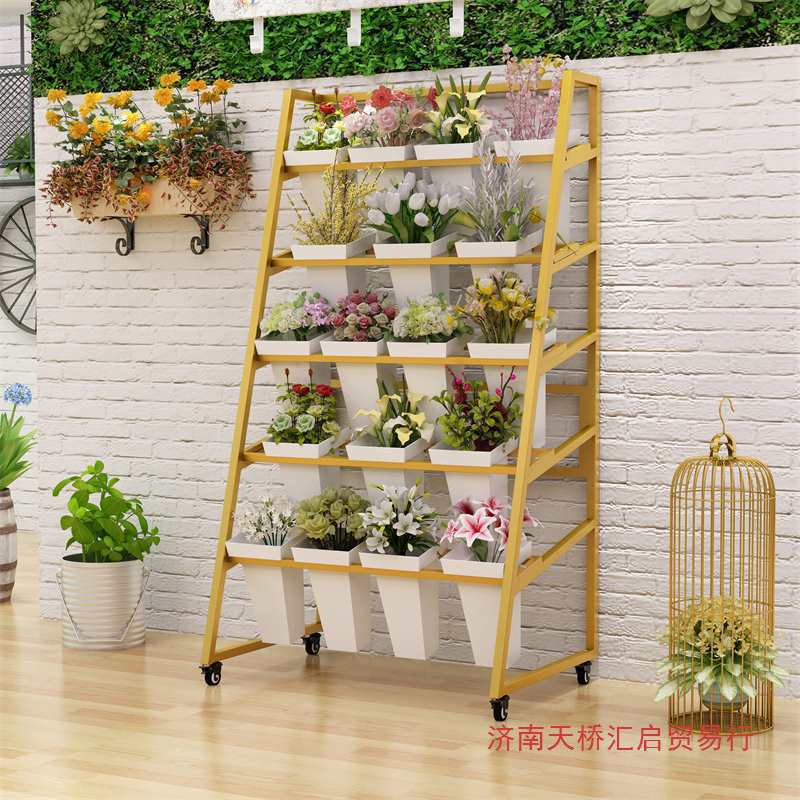 展示架铁艺花店架子阶梯鲜花置物架可移动摆摊醒花桶假花多层花架