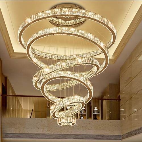客厅吊灯轻奢全光谱水晶灯创意环形酒店别墅挑空楼梯复式楼大吊灯