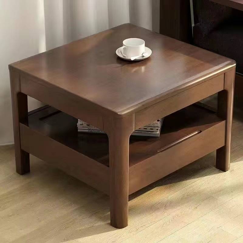 实木茶几小户型简约现代客厅经济型家用双层茶桌带抽屉小桌子跨境