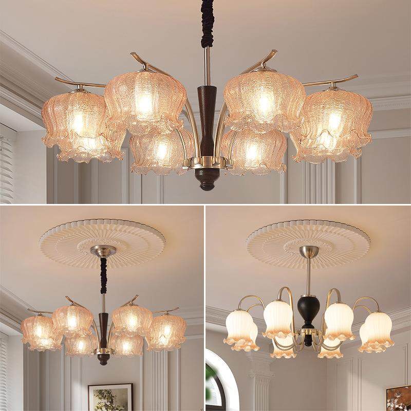 美式田园客厅吊灯中古风复古大厅主灯法式创意铃兰花餐厅卧室灯具