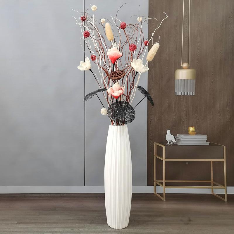 新客厅干花装6J67MH9J饰陶瓷干树枝高枝落摆地品插花叶脉家花玄关