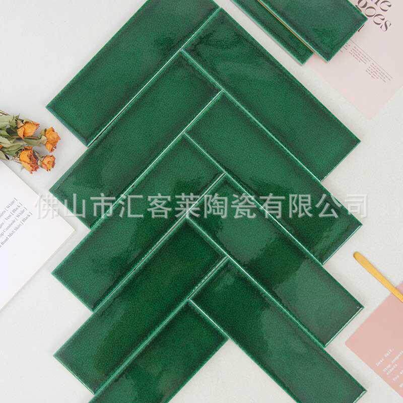 网红复古冰裂窑变红色长条手工砖60x200餐厅吧台卫生间瓷砖釉面砖