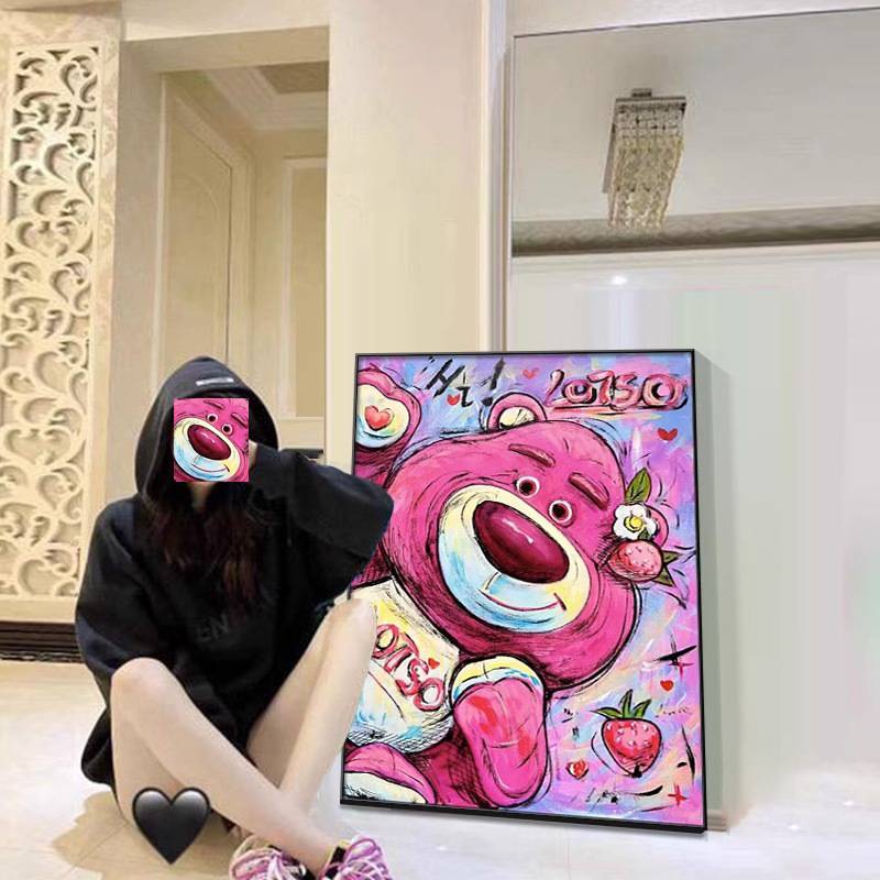 卡通可爱草莓熊装饰画潮流卧室床头挂画房间摆画儿童房版画壁画