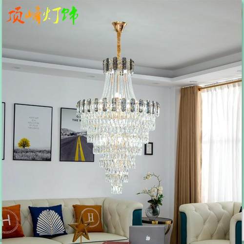 轻奢复式楼客厅水晶大吊灯别墅公寓中空楼中楼店铺跃层楼梯长吊灯