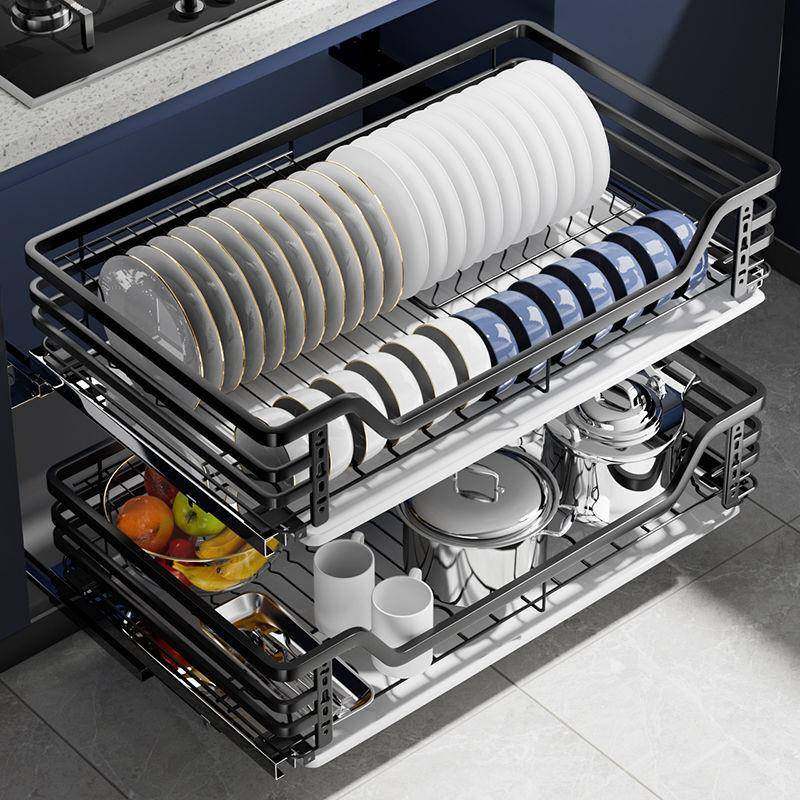 加粗双层04不锈钢橱柜拉篮抽屉式调味篮厨房碗碟篮架缓冲收纳轨,家装主材,拉篮,淘宝优惠券,粉丝福利购,淘宝优惠卷