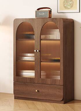 Yla复古风玻璃餐边酒柜靠墙家用客厅立柜电视边柜展示置物窄柜储