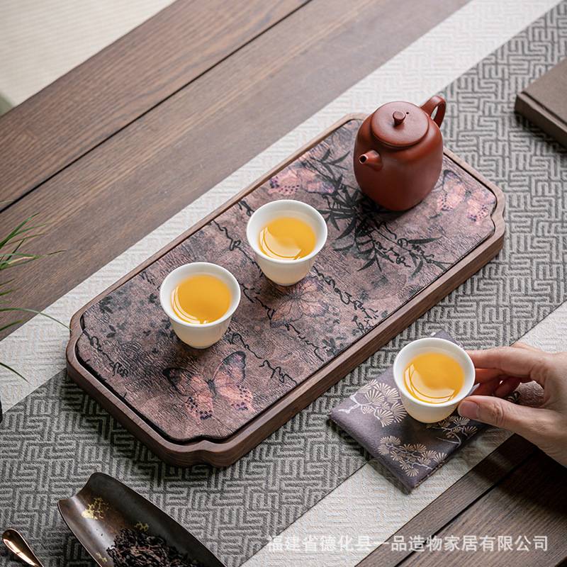 一品造物胡桃木茶托盘干泡盘小茶台新中式长方形茶席桌旗小泡茶盘