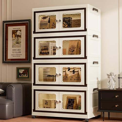 跨境双开门收纳箱折叠式储物柜衣服玩具折叠收纳箱可移动收纳柜子