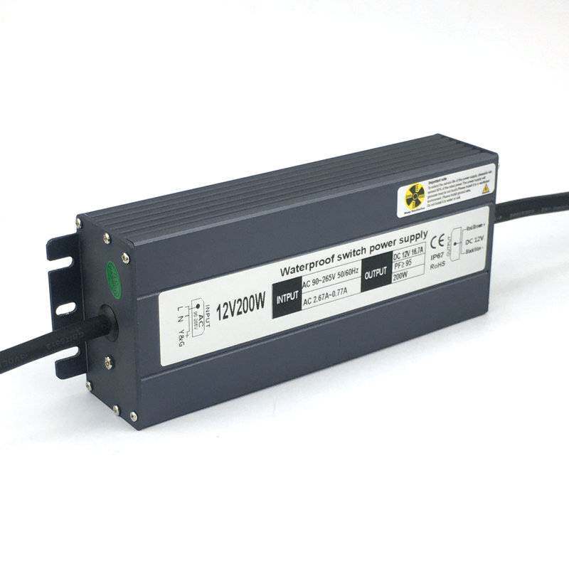 12v室外洗墙灯水景灯LED电源12V200W带PFC防水电源厂家直销宽压