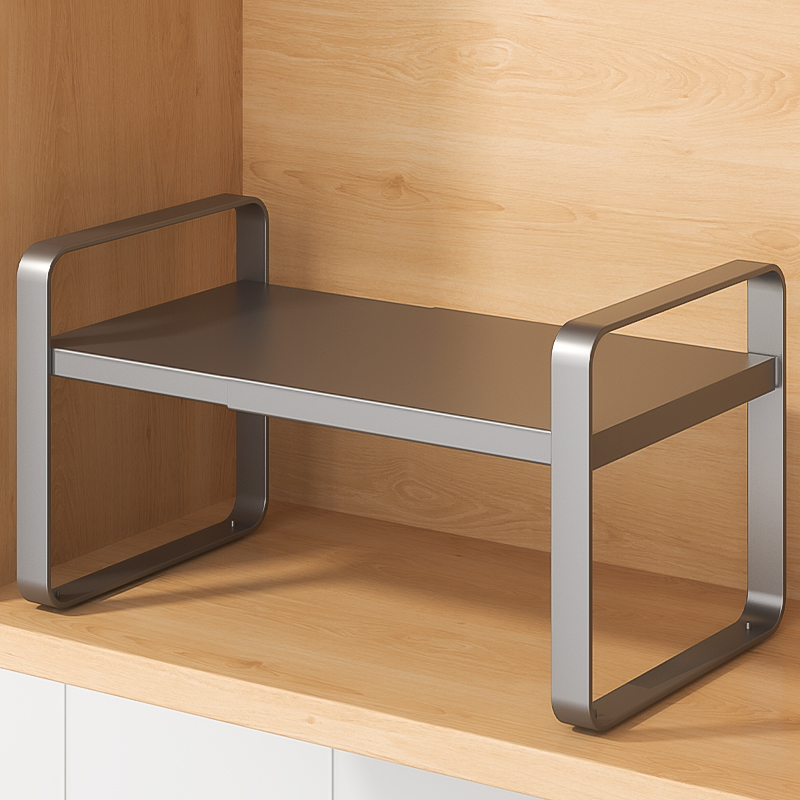 304不锈钢枪灰厨房置物架可伸缩橱柜分层架台面柜内锅具收纳架子