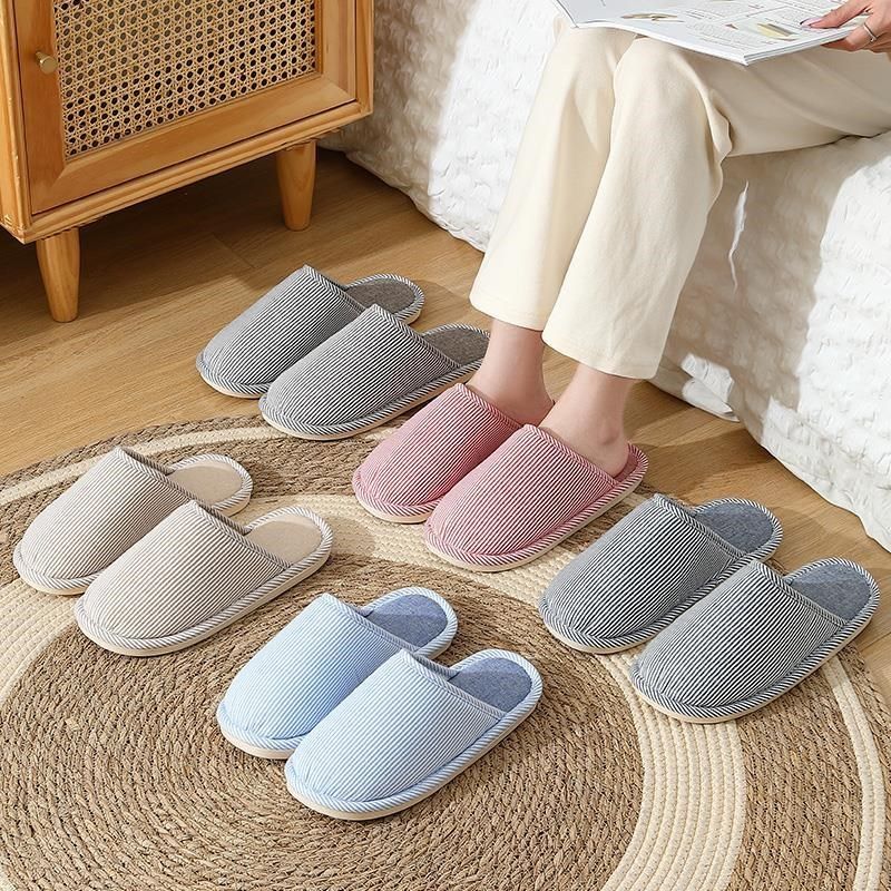 棉拖鞋女士冬季2024新款室内家居软底防滑家用客人亚麻拖鞋男春秋