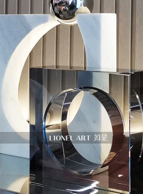 如是简约现代大理石正方圆形摆件样板房客厅书房玄关软装饰品