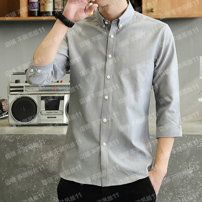 七分袖衬衫纯棉男女五分袖半袖定制LOGO刺绣工作服奶茶店咖啡师