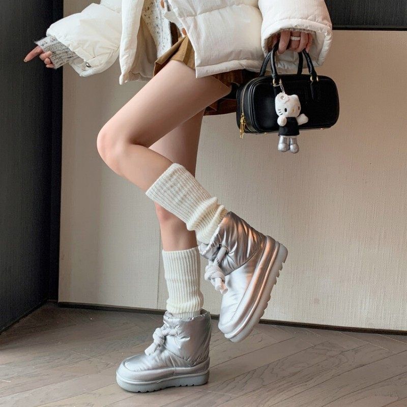 步享~云朵面包~ins风银色冬季防水雪地靴女保暖羽绒棉鞋厚底短靴,女鞋,时尚雪地靴,淘宝优惠券,粉丝福利购,淘宝优惠卷