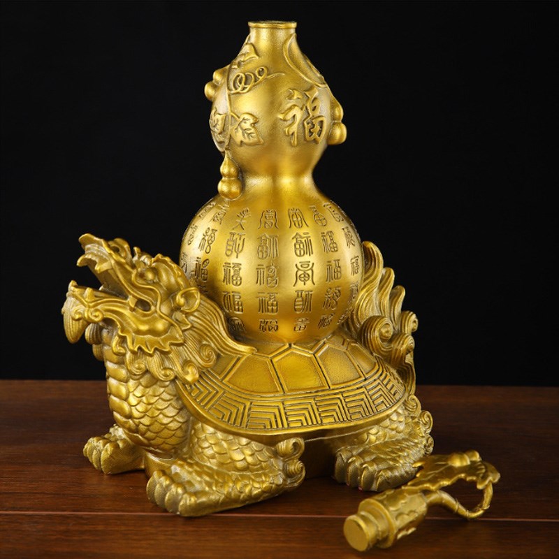 铜制玄灵护岁龙龟摆件福禄葫芦龙龟家居办公室乔迁搬家开业工艺品