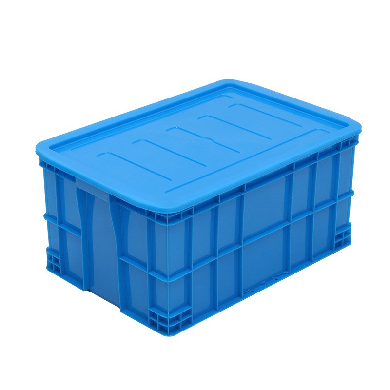 575-300蓝色可带盖周转箱 物流仓库塑料周转箱食品工厂塑胶周转箱