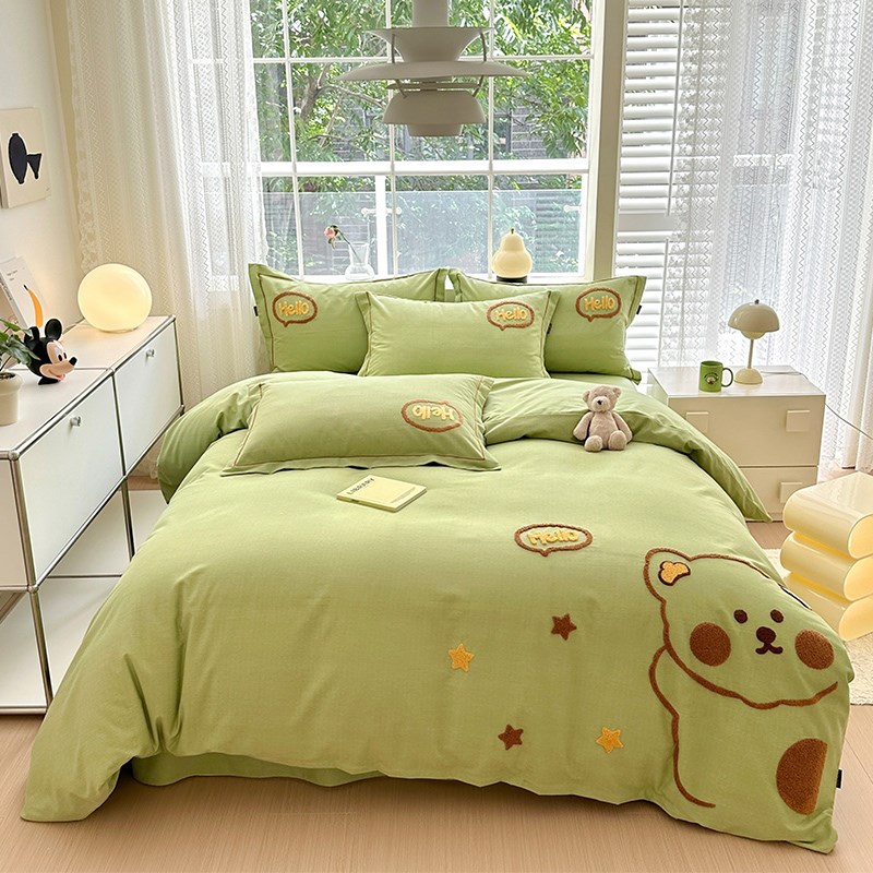 秋冬加厚纯棉被套四件套全棉磨毛床单被罩高档儿童卡通床上用品4