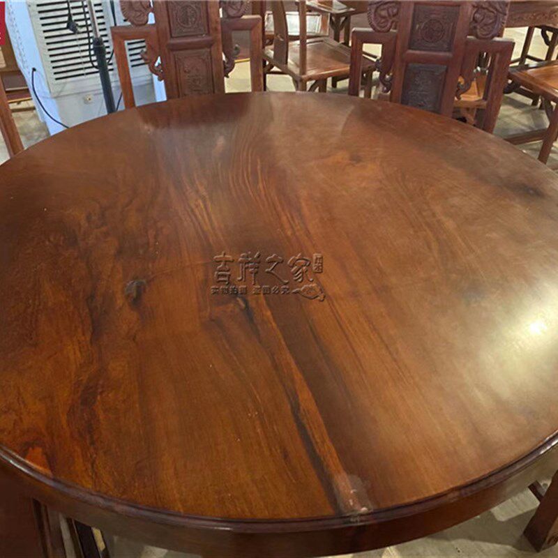 缅花1米2独板餐桌 厚9公分花梨木圆台红木家具中式仿古大果黄檀
