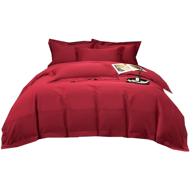 简约100支长绒棉新婚庆四件套红色被套全棉床单纯棉高档结婚床品4