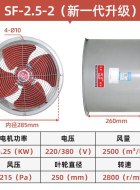 现货沈力SF轴流风机低噪静音80v工业220vO大功率耐高温管道风机排
