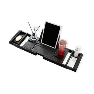 缸头厂现货竹制浴975缸置物托盘可伸缩浴架带有源家肥皂碟毛巾架