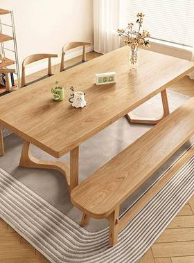 餐桌全实木原木饭桌饭桌吃子现代简家用简客厅易约长方形桌XKX椅