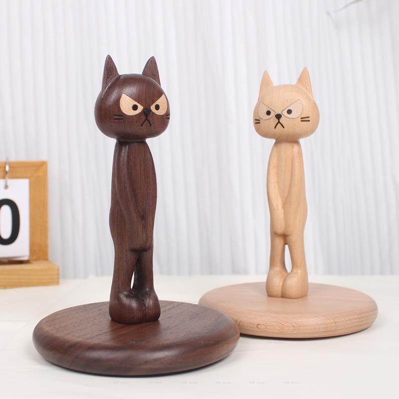 实木意猫咪立23700创纸巾架胡桃木置物收纳架餐厅房免打厨孔式卷