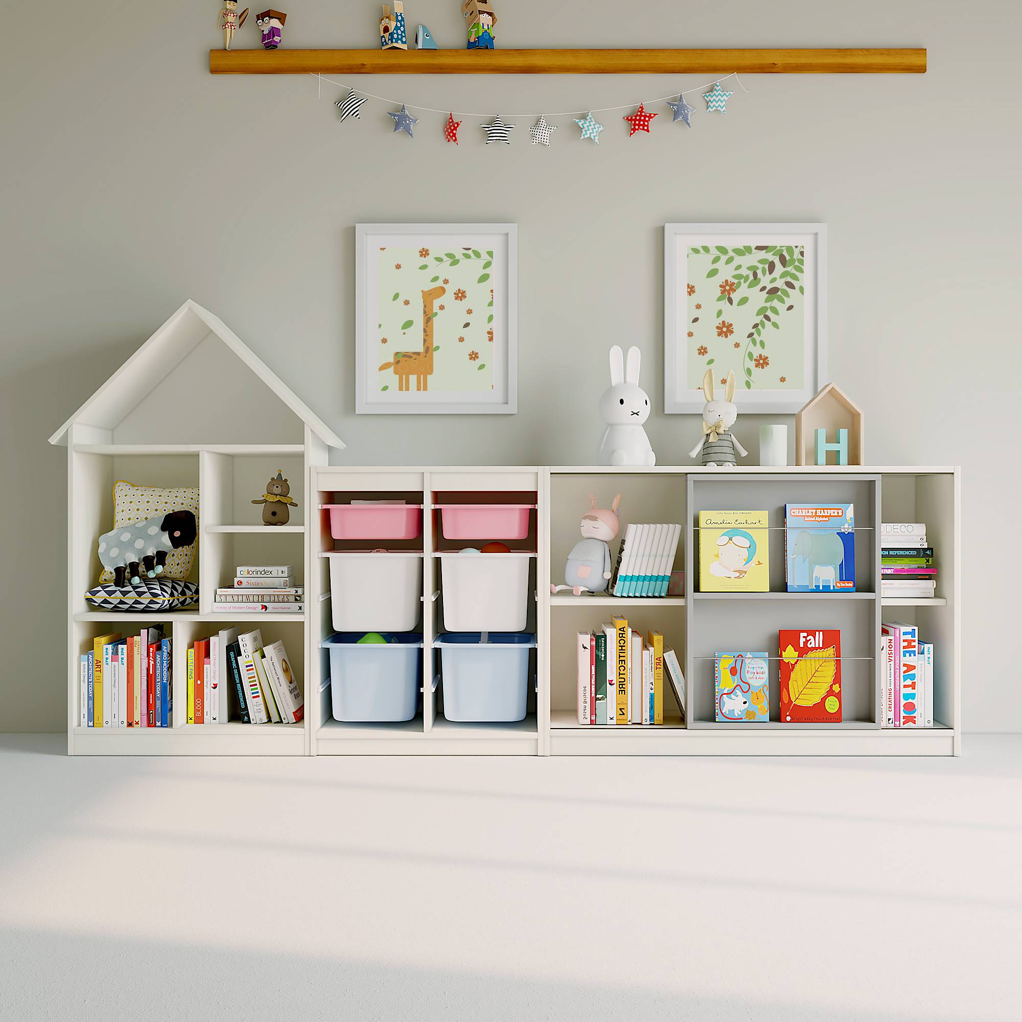 新款可比熊儿童收纳柜书架书柜实木落地家用玩具宝宝收纳架整理置