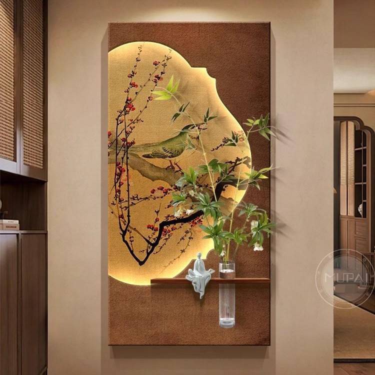 中古风入户正对门玄关装饰画宋代美学壁画灯走廊过道挂画2025新款