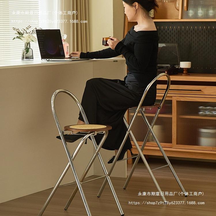 新款高脚凳吧台椅实木子用靠背椅叠放编可YSV家酒吧椅2025高椅藤