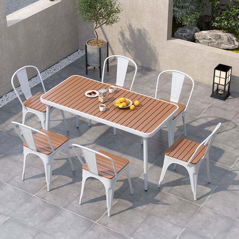 简约露台铁艺条桌防水防晒户长外桌椅组wl-08合庭院子墅室外休别闲餐桌