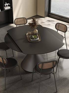 3户Y黑色方圆两用岩餐桌简约现代CWM家小型可旋板用转伸缩多功能