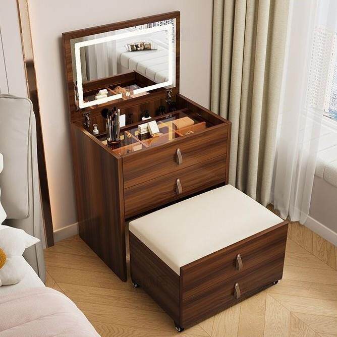 梳妆台化妆桌实木小型妆558可翻化镜卧室坐凳一体0斗盖柜225爆款