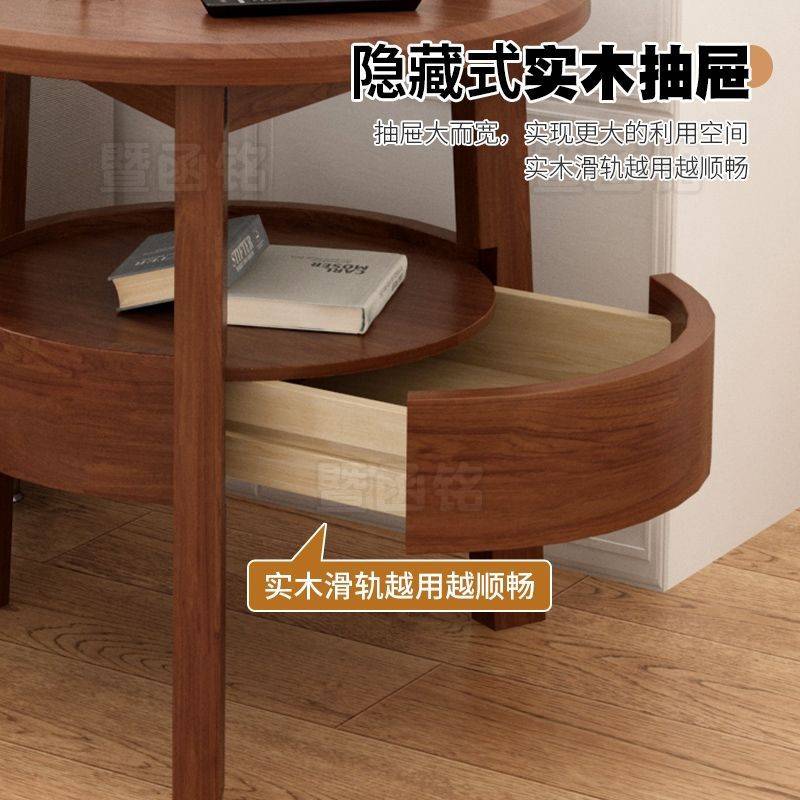 实木边几沙发茶几客厅小圆桌圆几创意边桌简约现代床头柜角几边柜