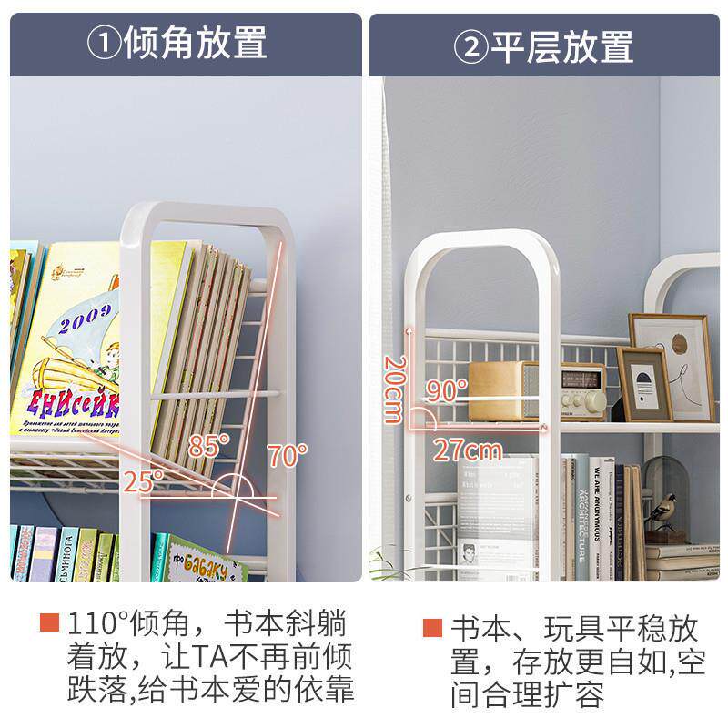 儿童书架铁艺LOQ置叠物靠墙边储物架落地移动架折带可轮架子书桌