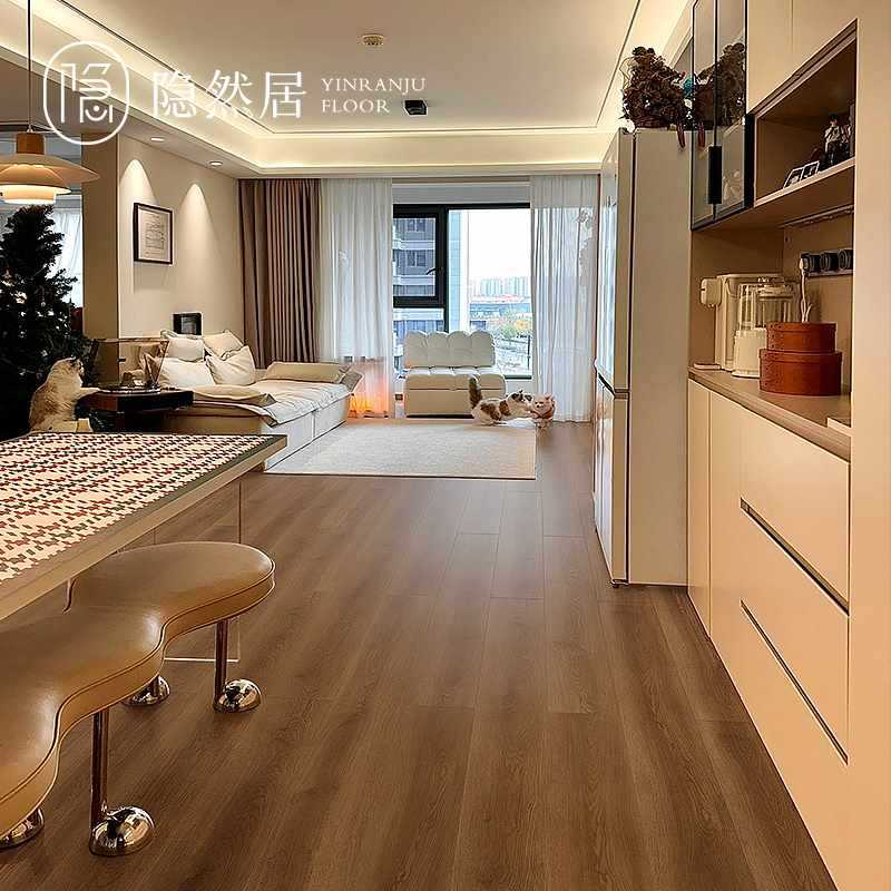 ?黑胡桃SPC石塑锁扣地板家用中古风地板复古木纹仿古PVC卡扣式石