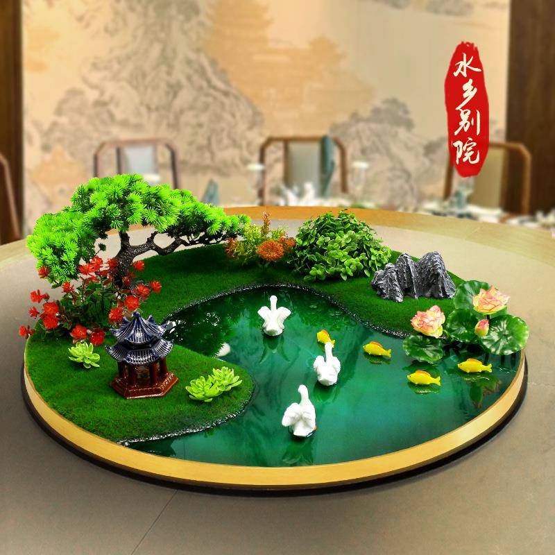 酒店大圆餐桌间盘摆花电动转装饰摆件厢中F96576S6中式包圆桌景观