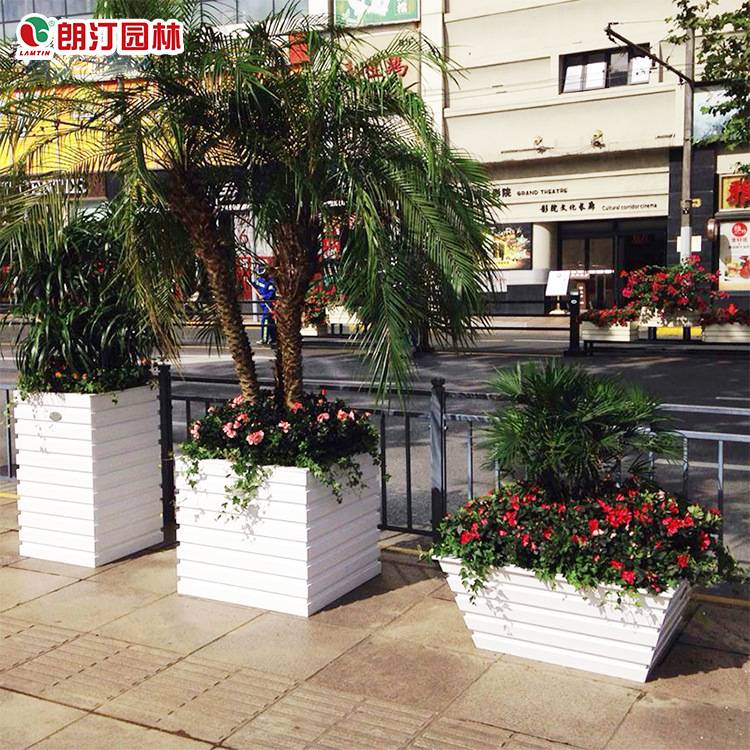 朗汀塑料PVC花箱尺寸可选耐用市政道路广场落地式花器花槽方形