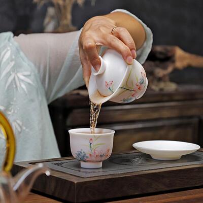 碗素烧羊脂玉白瓷手绘功夫三才盖泡茶ss001单号个家用厅办公客室