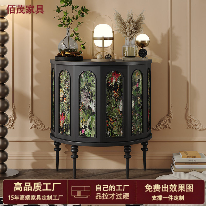 法式玄关台现代简约超窄入户走廊柜客厅靠墙实木装饰柜半圆玄关桌