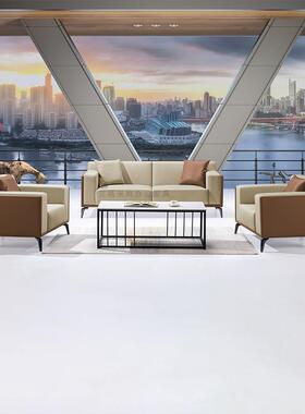 发简约办公室息沙发会客商室接JUL待区休闲沙组合务老板办公休区