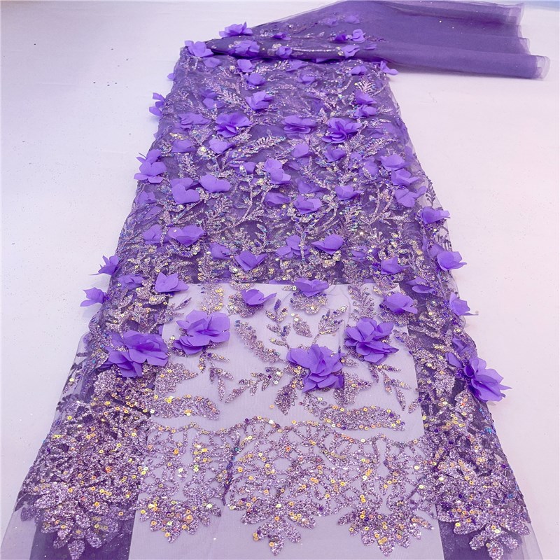 新款婚纱晚礼服绣花布亮片绣花面料立体花朵撒R亮片舞台服时装辅